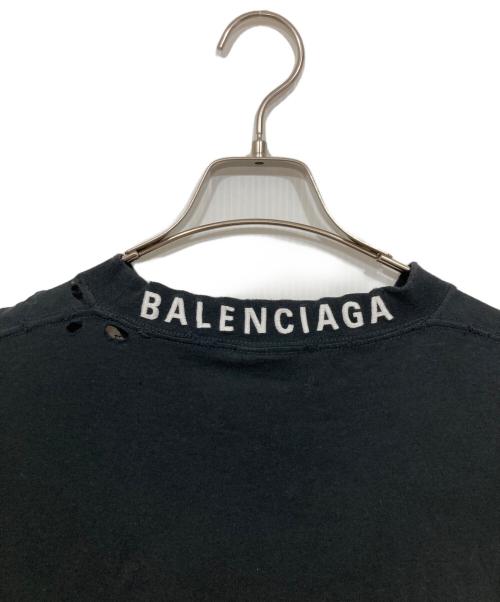 BALENCIAGA（バレンシアガ）BALENCIAGA (バレンシアガ) ネックロゴ 刺繍 クラッシュ加工 ロングスリーブカットソー ブラック サイズ:2表記の古着・服飾アイテム
