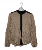 theoryセオリー）の古着「バンドカラーシルクブラウス」｜ベージュ×ブラック