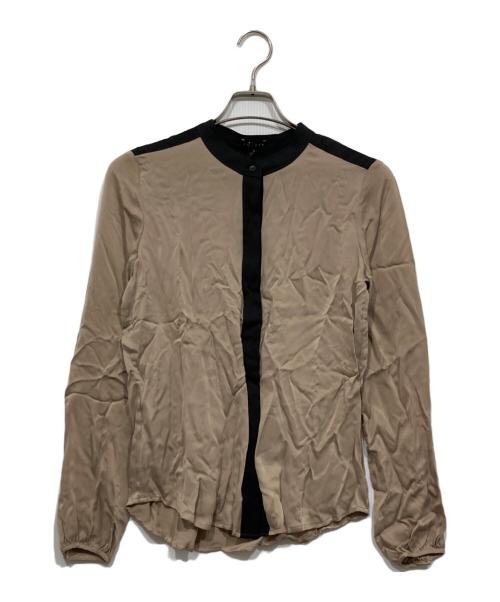 theory（セオリー）theory (セオリー) バンドカラーシルクブラウス ベージュ×ブラック サイズ:Ｓの古着・服飾アイテム