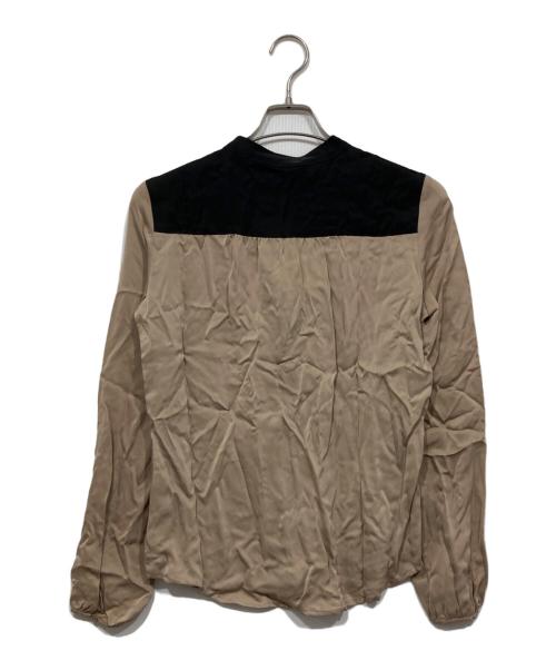 theory（セオリー）theory (セオリー) バンドカラーシルクブラウス ベージュ×ブラック サイズ:Ｓの古着・服飾アイテム