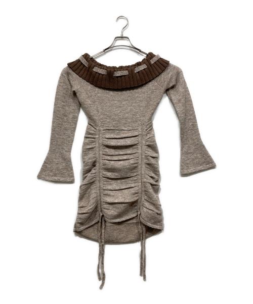 darich（ダーリッチ）darich (ダーリッチ) オフショルステッチニットミニワンピース ブラウン サイズ:Freeの古着・服飾アイテム