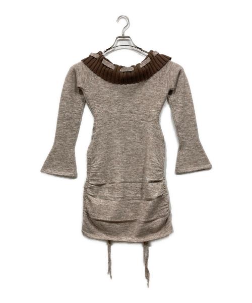 darich（ダーリッチ）darich (ダーリッチ) オフショルステッチニットミニワンピース ブラウン サイズ:Freeの古着・服飾アイテム