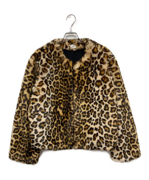 UNITED ARROWS Style for Living（ユナイテッドアローズ スタイルフォーリビング）UNITED ARROWS Style for Living (ユナイテッドアローズ スタイルフォーリビング) ノーカラーレオパードジャケット ベージュ×ブラック サイズ:5Lの古着・服飾アイテム