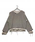 MM6 Maison Margielaエムエムシックスメゾンマルジェラ）の古着「ダメージ加工ボーダーニット」｜ホワイト×ブラック