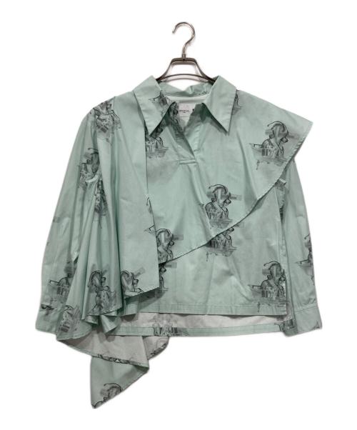 .efiLevol（エフィレボル）.efiLevol (エフィレボル) JIRO AIKO 総柄ブラウス / Hem Layered Shirt ブルーの古着・服飾アイテム