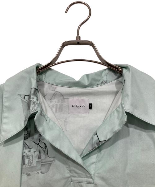 .efiLevol（エフィレボル）.efiLevol (エフィレボル) JIRO AIKO 総柄ブラウス / Hem Layered Shirt ブルーの古着・服飾アイテム