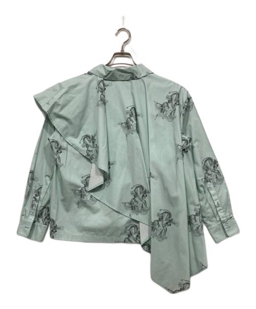 .efiLevol（エフィレボル）.efiLevol (エフィレボル) JIRO AIKO 総柄ブラウス / Hem Layered Shirt ブルーの古着・服飾アイテム