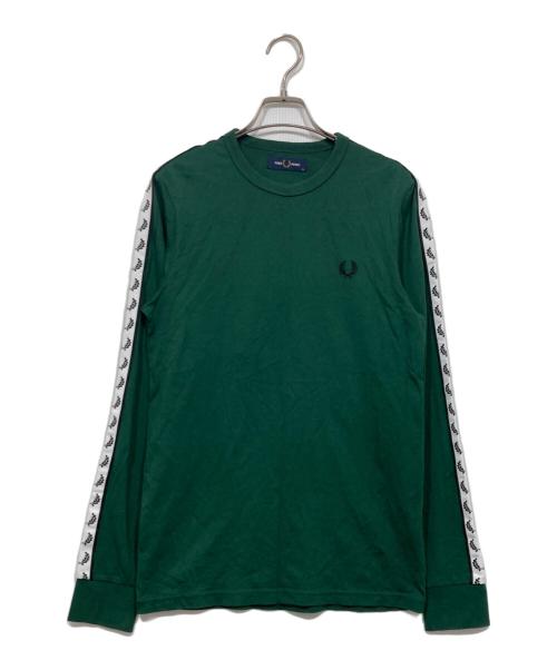 FRED PERRY（フレッドペリー）FRED PERRY (フレッドペリー) ロゴテープロングスリーブカットソー / TAPED LONG SLEEVE T-SHIRT グリーン サイズ:XSの古着・服飾アイテム