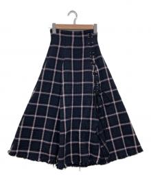 Snidel（スナイデル）の古着「チェックスリットデザインロングスカート」｜ネイビー