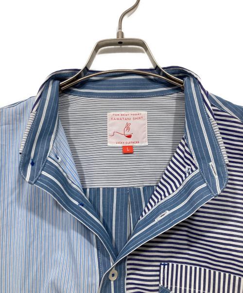 河谷シャツ（カワタニシャツ）河谷シャツ (カワタニシャツ) クレイジーパターンシャツ　ストライプ ブルー×ホワイト サイズ:Lの古着・服飾アイテム