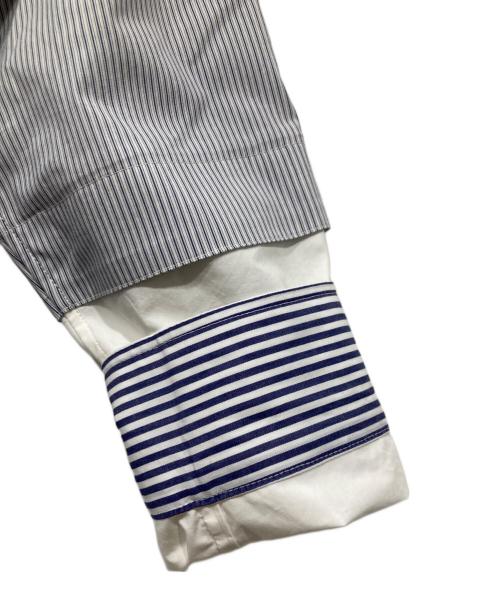 河谷シャツ（カワタニシャツ）河谷シャツ (カワタニシャツ) クレイジーパターンシャツ　ストライプ ブルー×ホワイト サイズ:Lの古着・服飾アイテム