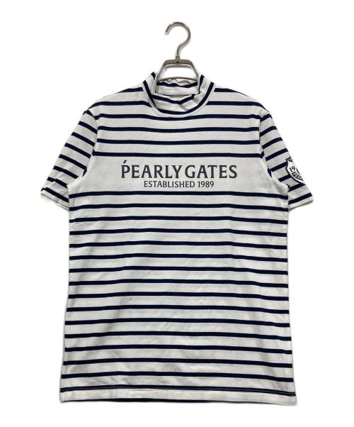 PEARLY GATES（パーリーゲイツ）PEARLY GATES (パーリーゲイツ) ボーダーカットソー / ハイネックインナーカットソー ホワイト×ネイビー サイズ:4の古着・服飾アイテム