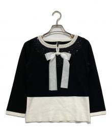TO BE CHIC（トゥービーシック）の古着「スパンコール×リボンデザインニット」｜ブラック×ホワイト