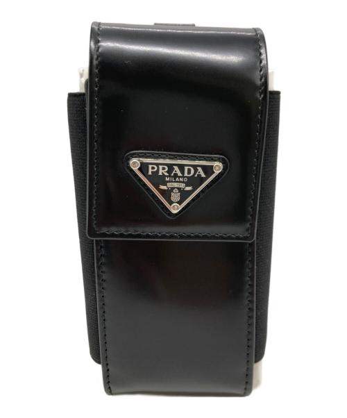 PRADA（プラダ）PRADA (プラダ) ブラッシュドレザー スマートフォンケース ブラックの古着・服飾アイテム