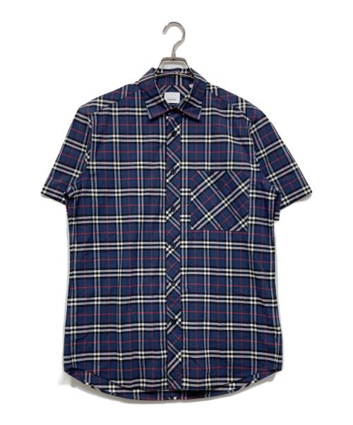 BURBERRY LONDON（バーバリーロンドン）BURBERRY LONDON (バーバリーロンドン) ロゴ刺繍半袖シャツ ブルー サイズ:Mの古着・服飾アイテム
