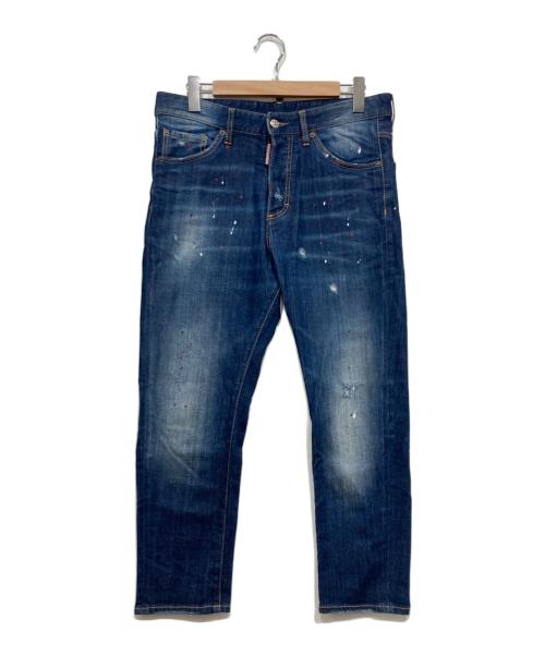 DSQUARED2（ディースクエアード）DSQUARED2 (ディースクエアード) ペイント加工 ストレッチ ボタンフライ デニム パンツ ブルー サイズ:48の古着・服飾アイテム
