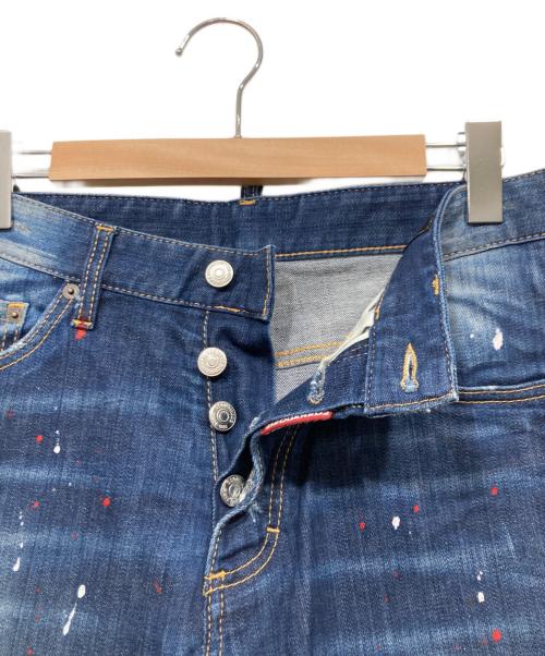 DSQUARED2（ディースクエアード）DSQUARED2 (ディースクエアード) ペイント加工 ストレッチ ボタンフライ デニム パンツ ブルー サイズ:48の古着・服飾アイテム