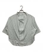 MACPHEEマカフィー）の古着「コットンポプリンストライプ ネックギャザーブラウス」｜グリーン