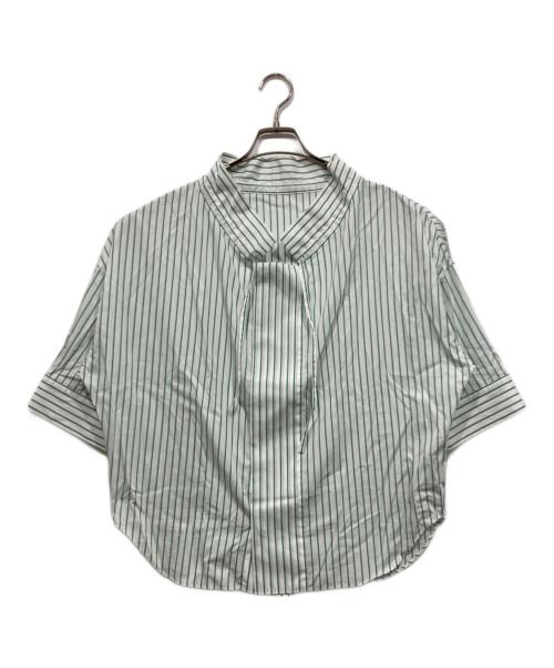 MACPHEE（マカフィー）MACPHEE (マカフィー) コットンポプリンストライプ ネックギャザーブラウス グリーン サイズ:36の古着・服飾アイテム