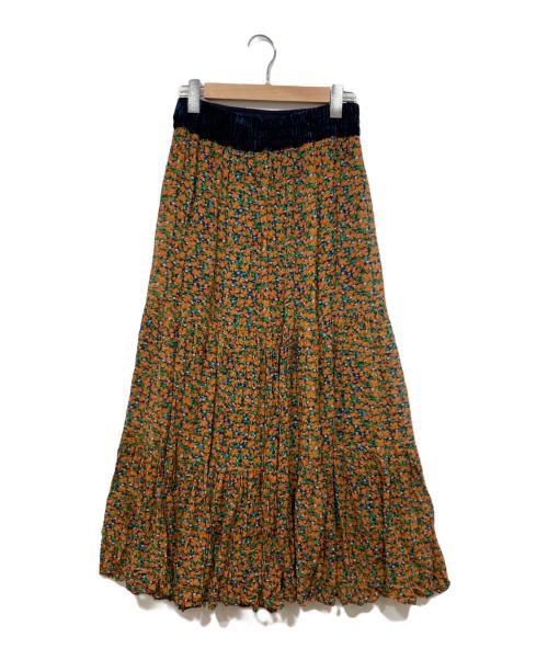 ne quittez pas（ヌキテパ）ne quittez pas (ヌキテパ) フラワープリントスカート ネイビー×ブラウン サイズ:表記なしの古着・服飾アイテム