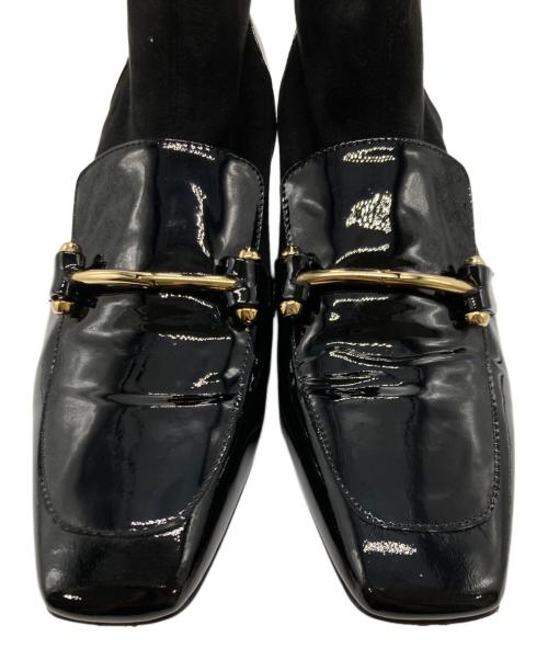 FABIO RUSCONI（ファビオルスコーニ）FABIO RUSCONI (ファビオルスコーニ) ビット付き スクエアトゥ ストレッチレザー ショートブーツ ブラック サイズ:39の古着・服飾アイテム