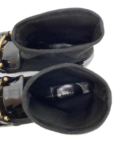 FABIO RUSCONI（ファビオルスコーニ）FABIO RUSCONI (ファビオルスコーニ) ビット付き スクエアトゥ ストレッチレザー ショートブーツ ブラック サイズ:39の古着・服飾アイテム