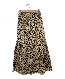 MACPHEE（マカフィー）の古着「レオパードプリント アシンメトリーギャザースカート」｜ベージュ×ブラック