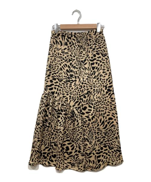 MACPHEE（マカフィー）MACPHEE (マカフィー) レオパードプリント アシンメトリーギャザースカート ベージュ×ブラック サイズ:36 未使用品の古着・服飾アイテム