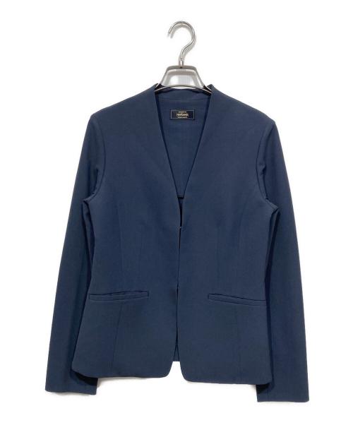 NEWYORKER（ニューヨーカー）NEWYORKER (ニューヨーカー) ノーカラージャケット ブルー サイズ:9ARの古着・服飾アイテム