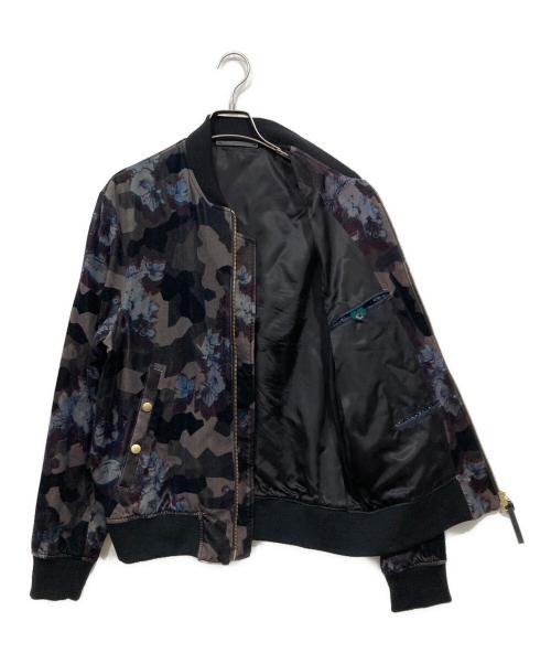 PS Paul Smith（ＰＳポールスミス）PS Paul Smith (ＰＳポールスミス) フラワーカモベロアブルゾン / 花柄 ボンバー ジャケット ブラック サイズ:XLの古着・服飾アイテム
