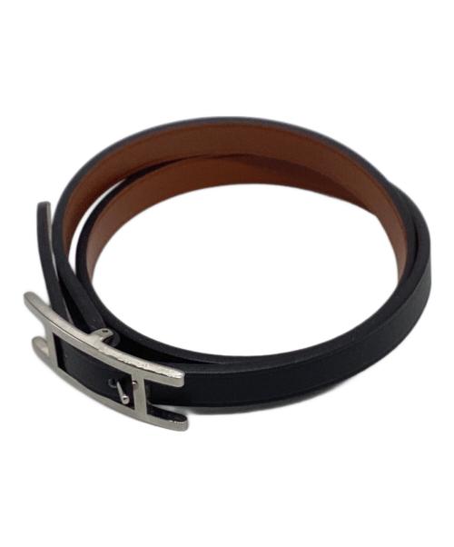 HERMES（エルメス）HERMES (エルメス) レザーブレスレット / ドゥーブルトゥール ブラックの古着・服飾アイテム