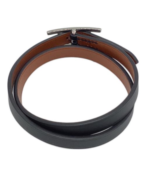 HERMES（エルメス）HERMES (エルメス) レザーブレスレット / ドゥーブルトゥール ブラックの古着・服飾アイテム