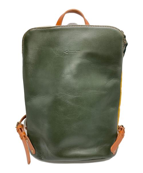KAGUYAMA KABAN（カグヤマ カバン）kaguyama kaban (カグヤマ カバン) リュック / 革と帆布のお出かけリュック グリーン×イエローの古着・服飾アイテム