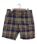 GAPギャップ）の古着「チェックハーフパンツ」｜ベージュ×ネイビー