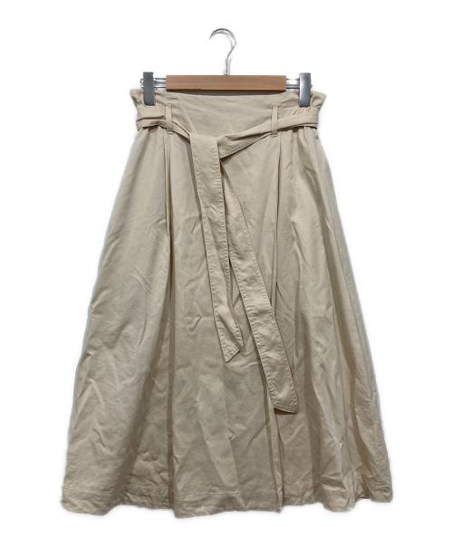 BALLSEY（ボールジィ）BALLSEY (ボールジィ) セルロースツイル ベルテッドフレアスカート ベージュ サイズ:36の古着・服飾アイテム