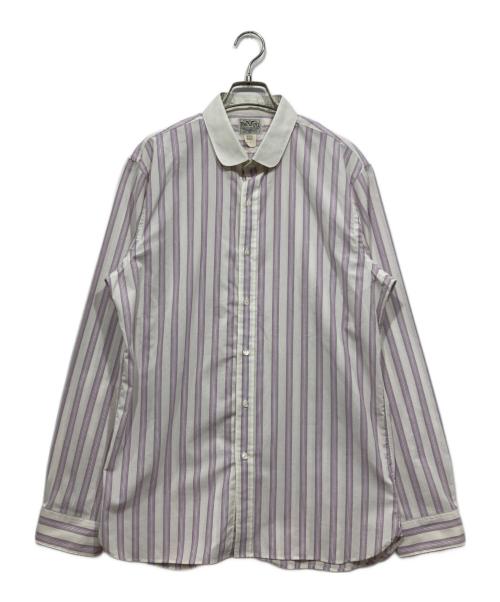 RRL（ダブルアールエル）RRL (ダブルアールエル) ラウンドカラーストライプシャツ パープル×ホワイト サイズ:16の古着・服飾アイテム