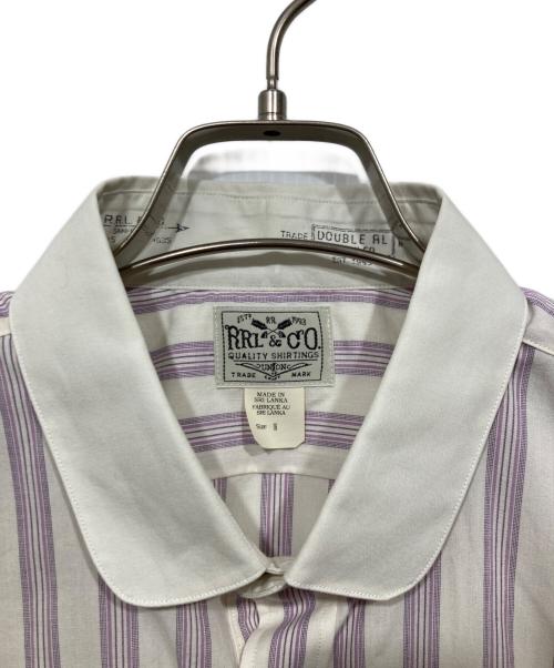 RRL（ダブルアールエル）RRL (ダブルアールエル) ラウンドカラーストライプシャツ パープル×ホワイト サイズ:16の古着・服飾アイテム