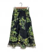 FRAY IDフレイ アイディー）の古着「オパールミモレフレアスカート」｜ブラック×グリーン