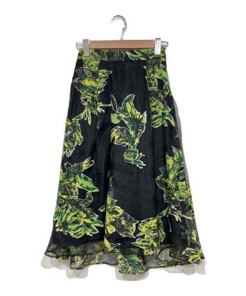 FRAY ID（フレイ アイディー）FRAY ID (フレイ アイディー) オパールミモレフレアスカート ブラック×グリーンの古着・服飾アイテム