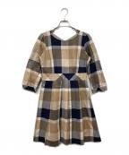 BLACK LABEL CRESTBRIDGEブラックレーベル クレストブリッジ）の古着「チェックリボンワンピース」｜ベージュ