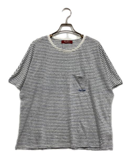 Max Mara Studio（マックスマーラ ストゥディオ）Max Mara Studio (マックスマーラ ストゥディオ) リネンボーダーカットソー ホワイト×ネイビー サイズ:Lの古着・服飾アイテム
