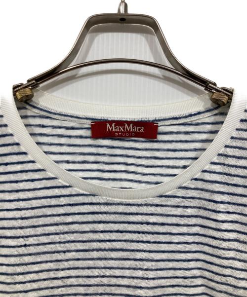 Max Mara Studio（マックスマーラ ストゥディオ）Max Mara Studio (マックスマーラ ストゥディオ) リネンボーダーカットソー ホワイト×ネイビー サイズ:Lの古着・服飾アイテム