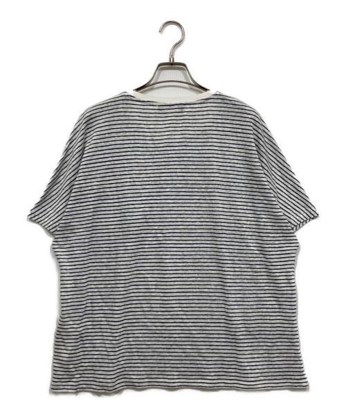 Max Mara Studio（マックスマーラ ストゥディオ）Max Mara Studio (マックスマーラ ストゥディオ) リネンボーダーカットソー ホワイト×ネイビー サイズ:Lの古着・服飾アイテム