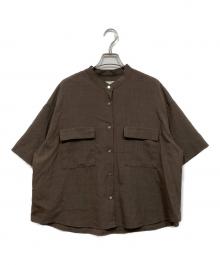 BEAUTY&YOUTH（ビューティーアンドユース）の古着「BY リネンライクバンドカラー5分袖シャツ」｜ブラウン
