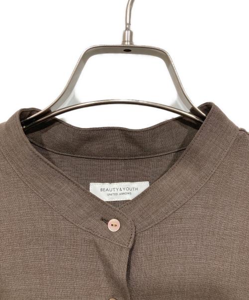 BEAUTY&YOUTH（ビューティーアンドユース）BEAUTY&YOUTH (ビューティーアンドユース) BY リネンライクバンドカラー5分袖シャツ ブラウン サイズ:Freeの古着・服飾アイテム