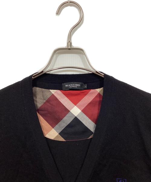 BLACK LABEL CRESTBRIDGE（ブラックレーベル クレストブリッジ）BLACK LABEL CRESTBRIDGE (ブラックレーベル クレストブリッジ) Vネックカーディガン ブラック サイズ:Lの古着・服飾アイテム