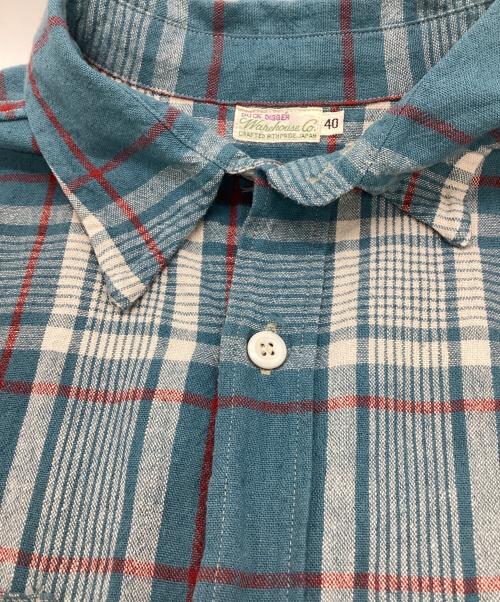 WAREHOUSE（ウエアハウス）WAREHOUSE (ウエアハウス) コットンリネンチェックワークシャツ ブルー サイズ:40の古着・服飾アイテム