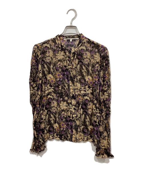 SECOND FEMALE（セカンドフィメール）SECOND FEMALE (セカンドフィメール) SLOBE IENA取扱い 総柄ブラウス / Botane シャツ ブラック×パープル サイズ:Freeの古着・服飾アイテム