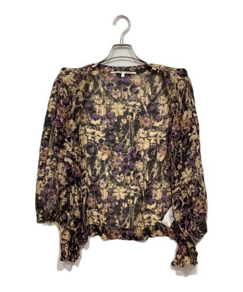 SECOND FEMALE（セカンドフィメール）SECOND FEMALE (セカンドフィメール) SLOBE IENA取扱い 総柄ブラウス / Botane シャツ ブラック×パープル サイズ:Freeの古着・服飾アイテム