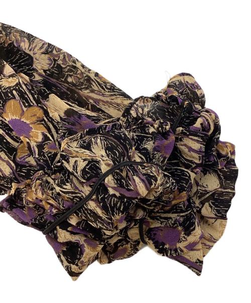 SECOND FEMALE（セカンドフィメール）SECOND FEMALE (セカンドフィメール) SLOBE IENA取扱い 総柄ブラウス / Botane シャツ ブラック×パープル サイズ:Freeの古着・服飾アイテム